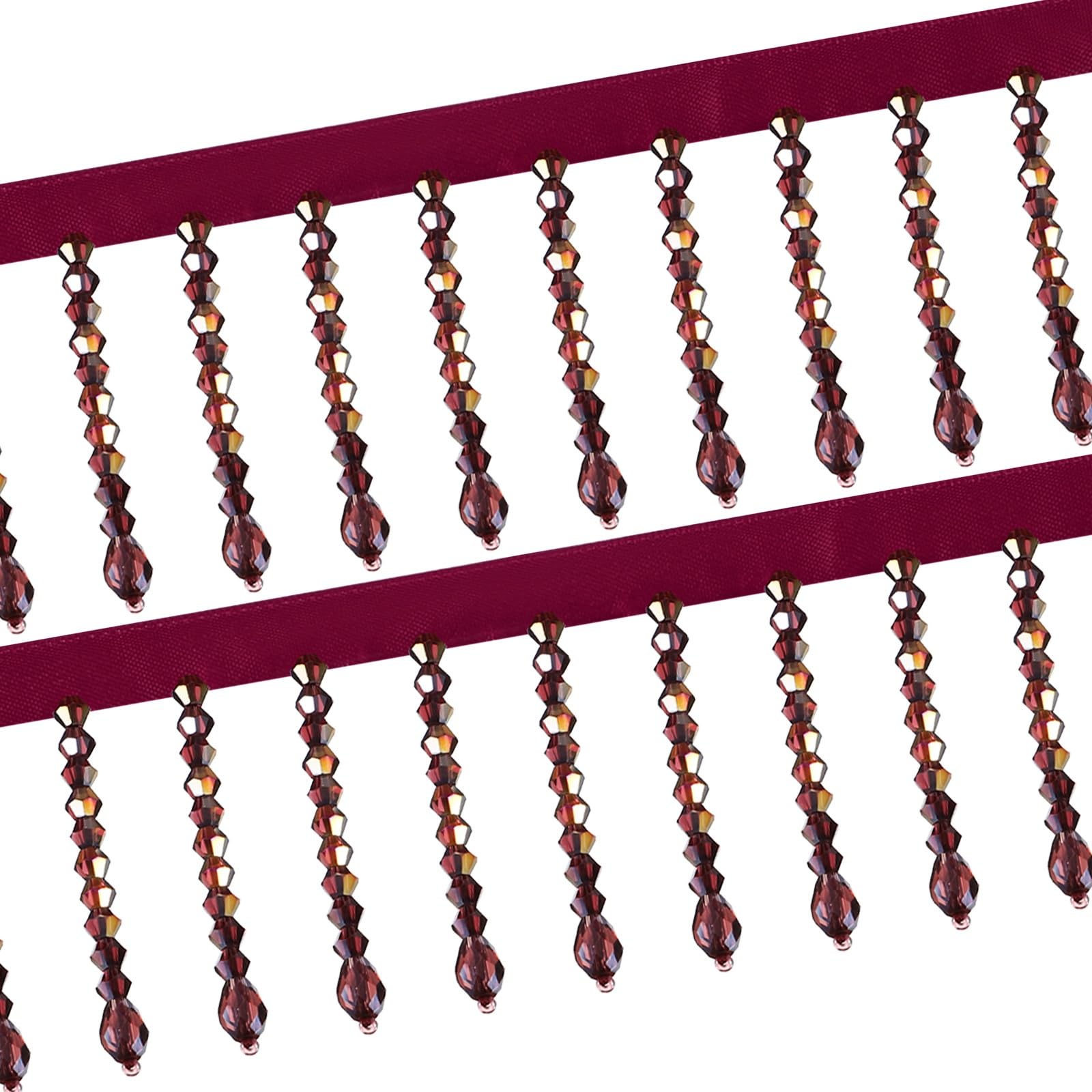 sourcing map 1 Yard Crystal Beaded Ribbon Fringe Trim, 2.4" Crystal Fringe Tassel Rhinestone Bead Trim Tassel for Curtain Lamp Shade Dress Clothes Wedding Decoration DIY, Deep Purple