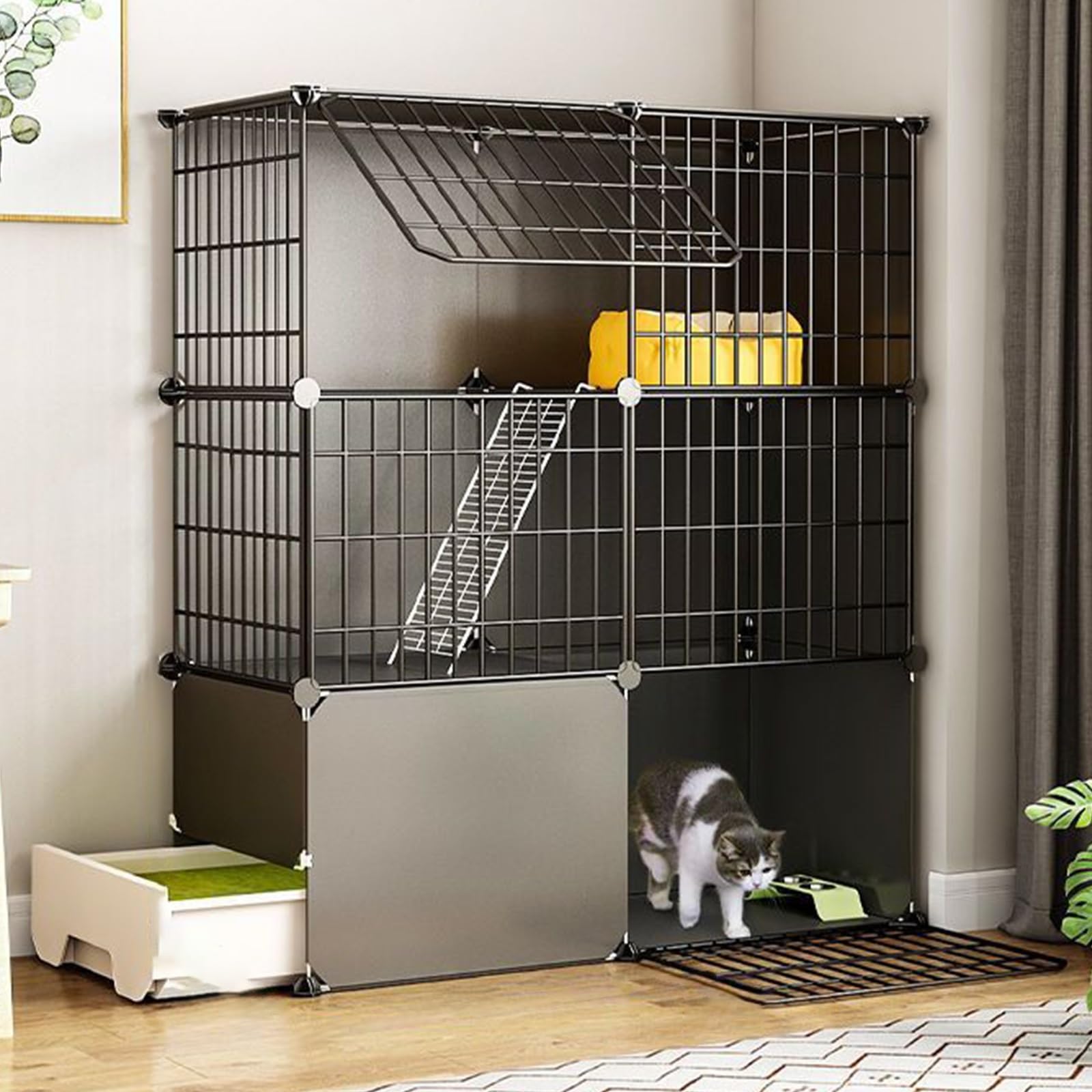 Cage pour chat manquant d'espace : grand enclos modulable noir