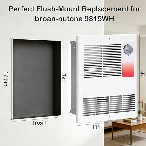 Miniatura 2 de Calentador de pared 9815WH mejorado, calentador eléctrico integrado de 1500 W con termostato ajustable, calentador silencioso para dormitorio,