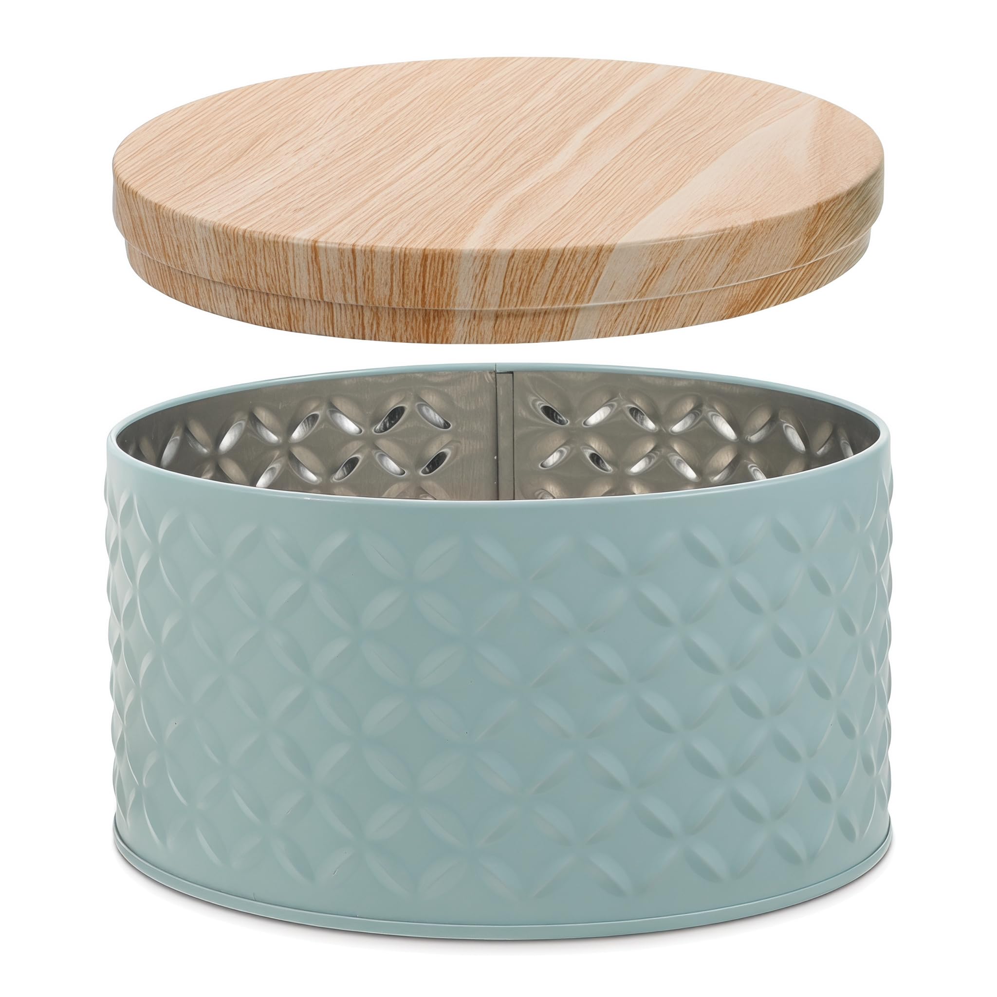 Boîte à biscuits ronde en fer blanc et couvercle en bois Lurrose pour cuisine