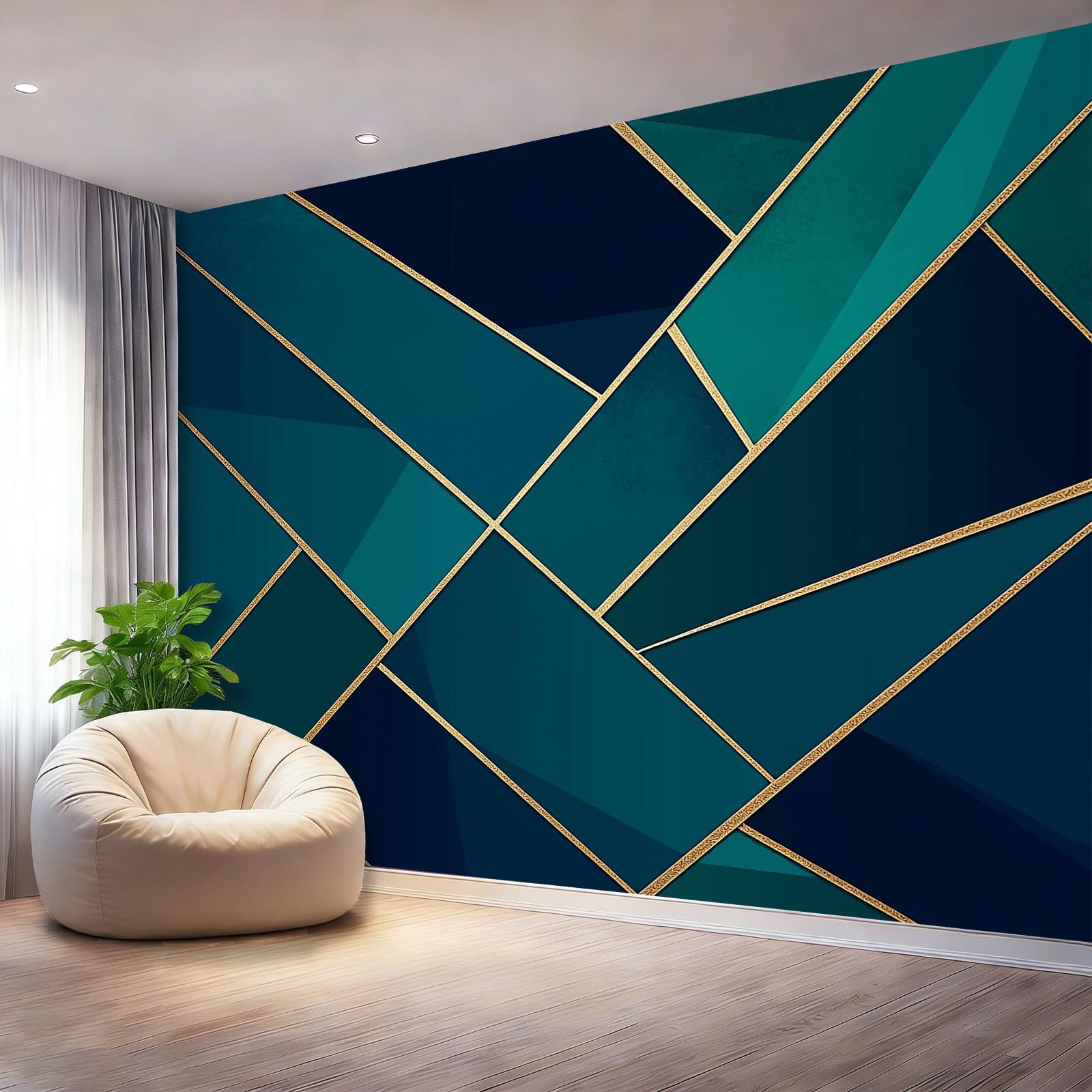 Tapeta abstrakcyjna i elegancka geometria 400 x 280 cm, plakat ze zdjęciami tapeta dekoracja ścienna salon sypialnia pokój dziecięcy, ciemnobłękitny granatowy