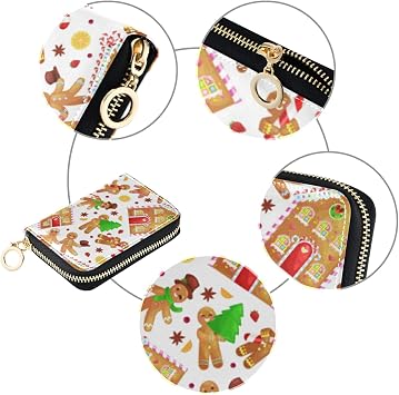 Christmas Cookies Gingerbread Man and Girl Near Sweet HouseGrey Credit Card Coin wallet, RFID Blocking Compact Women Leather Card Holder, Key Change Organizer, Zipper Purse Clutch Pouch