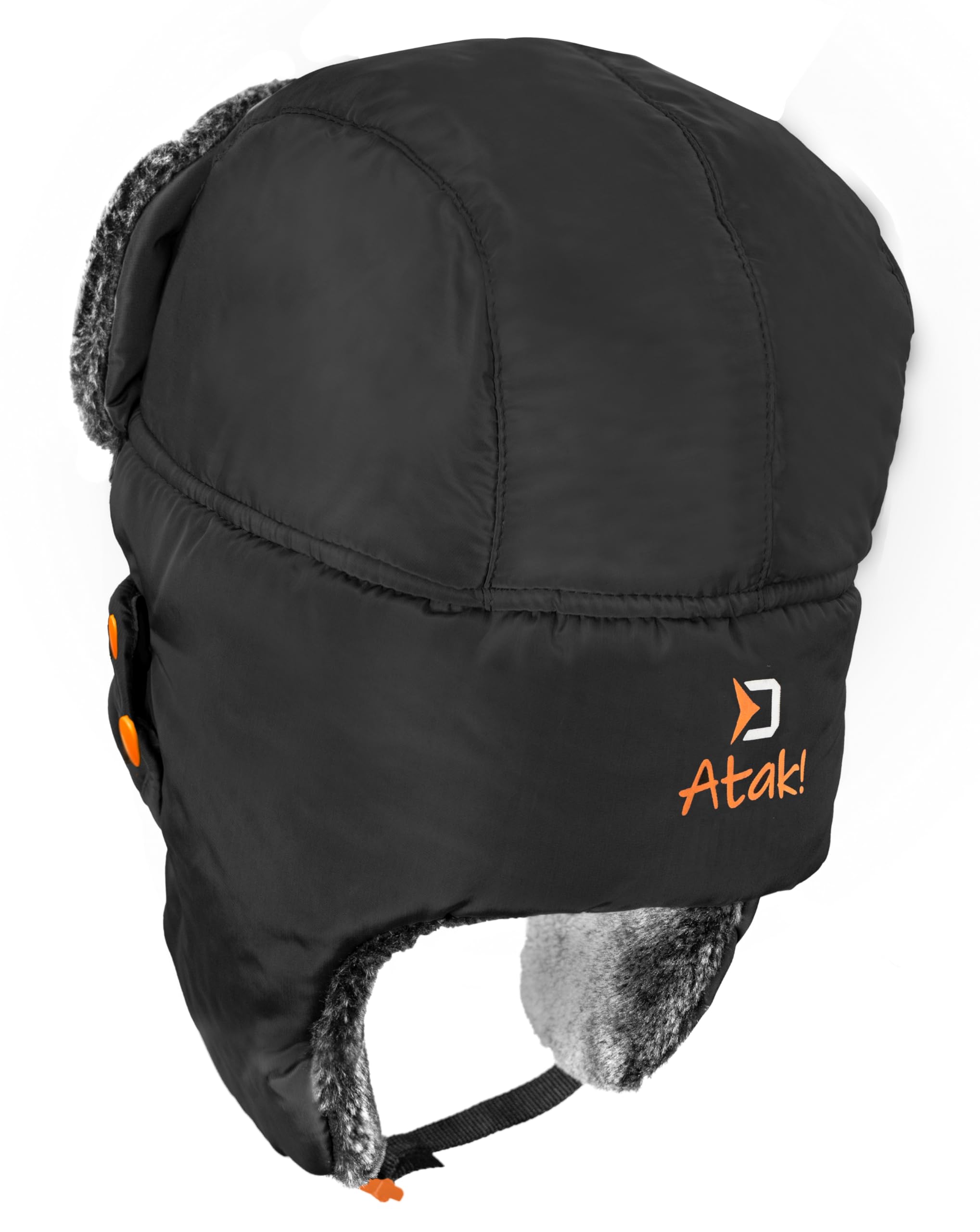 Bonnet de pêche chaud rembourré Pêche en bateau Street Fishing Doodaas Pêche Hiver Polaire Bonnet d'hiver Bonnet de glace, Noir/Gris/Orange, taille unique