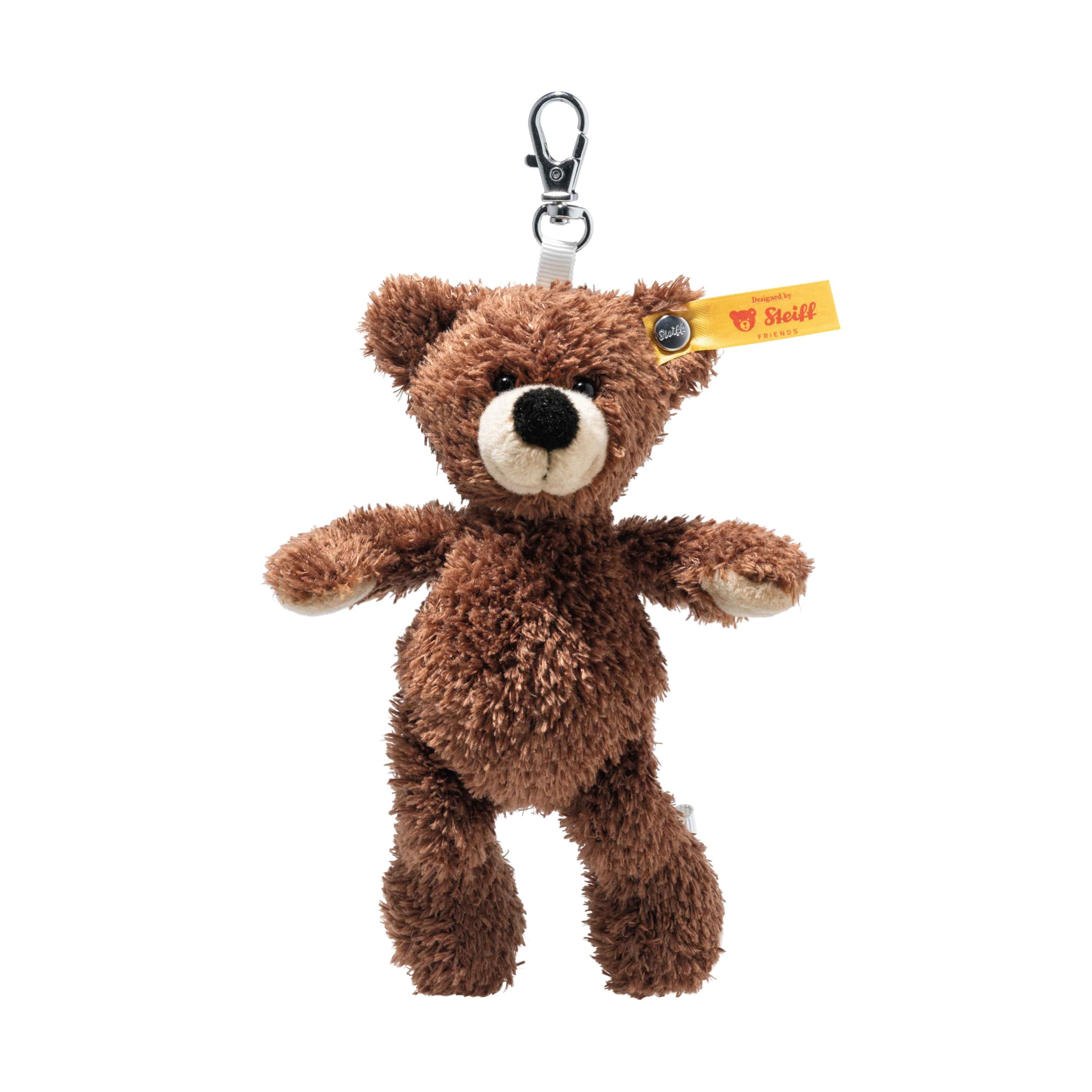 Steiff Fynn Teddy Bear Pendant Dark Brown 12 cm Soft Cuddly Friends Keyring Cuddly Toy Pendant with Keyring