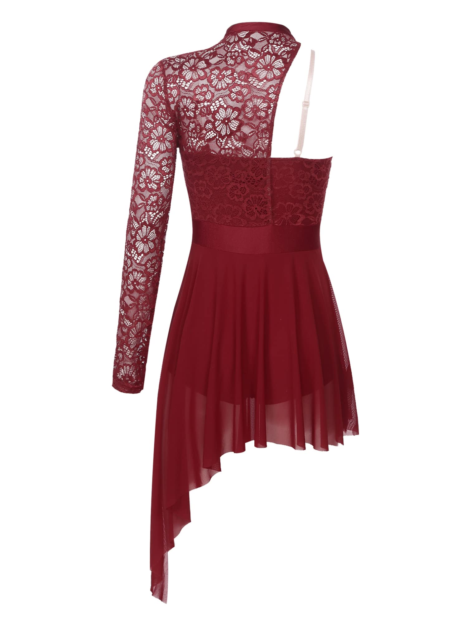 YiZYiF Donna Vestito da Balletto Abito da Danza Moderna Vestito da Latino Tango Salsa Rumba Samba Monospalla Body Ginnastica Ballerina per Saggio Dancewear