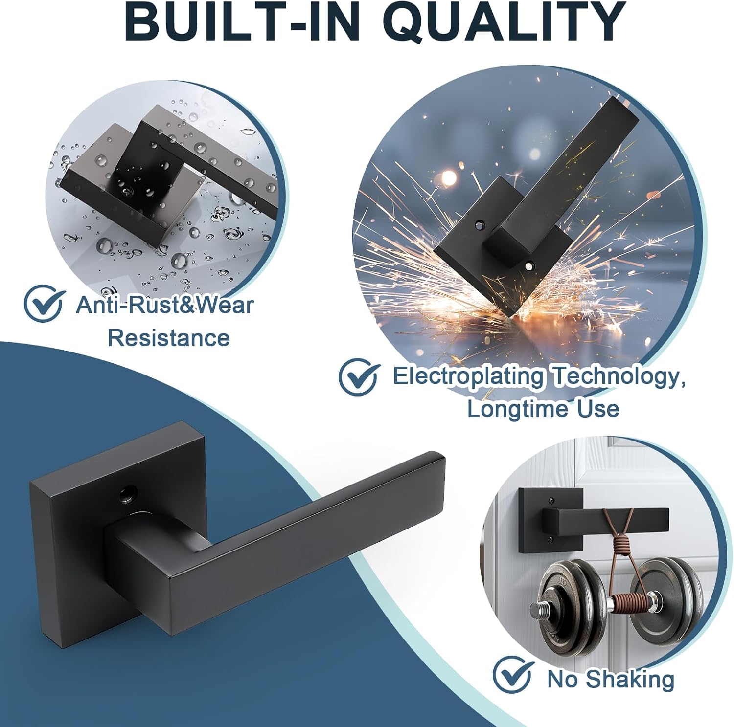 KNOBWELL 4 Pack Matte Black Dummy Door Handles Modern Square Fake Door Lever for Closet/Hallway/Pantry Interior Door Knob Single Side Door Handle