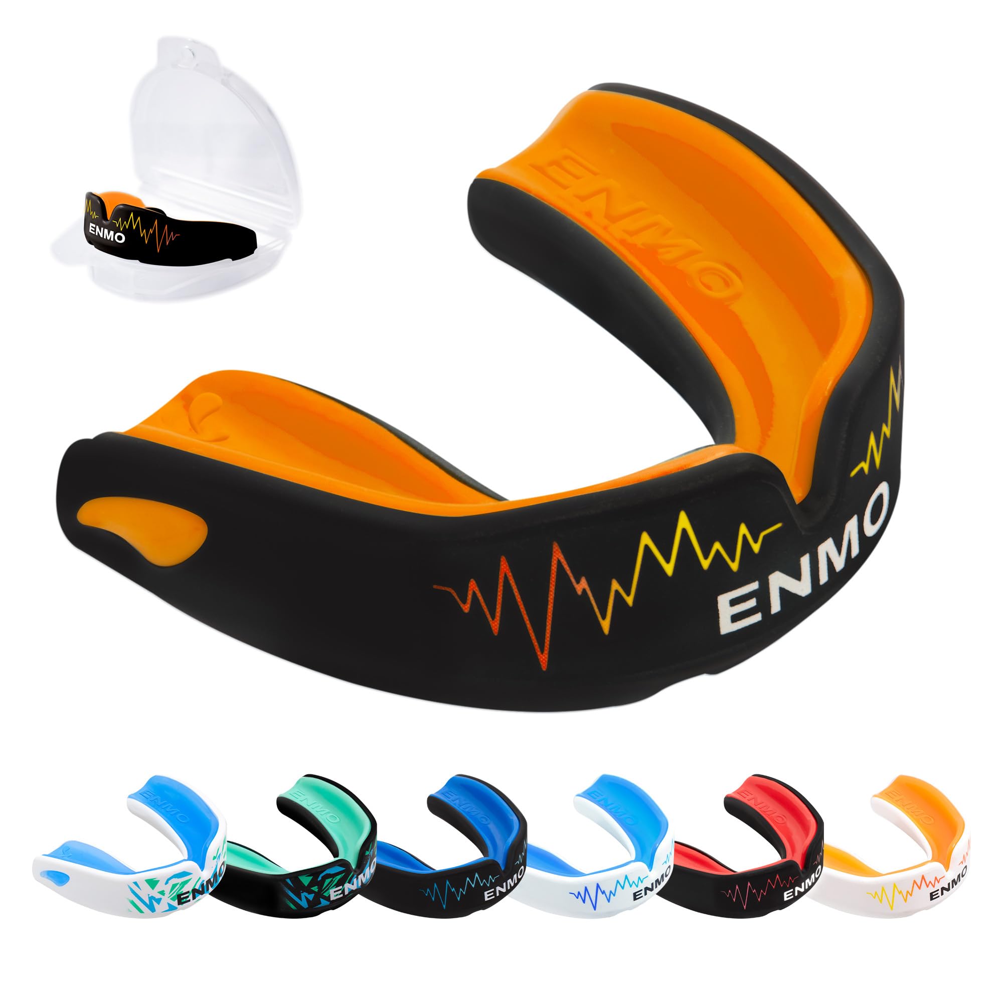 Enmo Maxilla Pro Gum Shield - Adult & Junior 10+ Mouth Guard with Case for Rugby, Boxing, Hockey and Contact Sports - Mouthguard with Boil & Bite, Breathing Channel Tech, Triple Layer