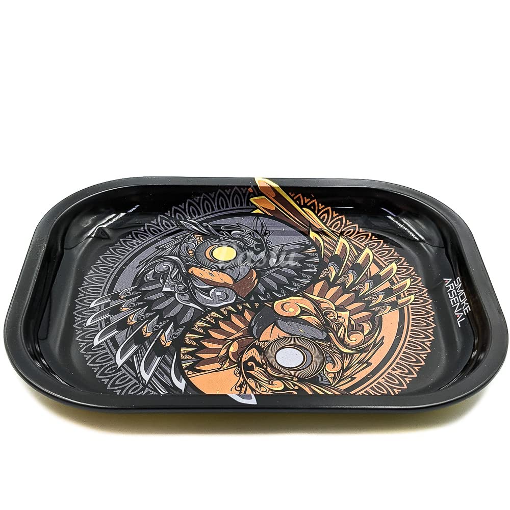 Vastu Ying Yang Rolling Tray - Small Metal Smoking Rolling Tray - Various Cartoon Designs (Ying Yang)