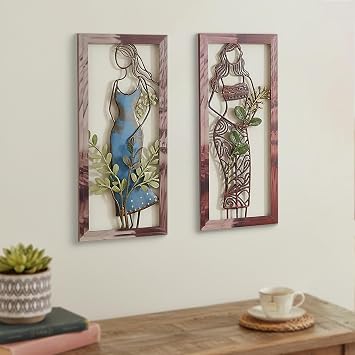 Newinhome 2 Pack Boho Woman Wall Art, Modern Women Abstract Wall Decor, 3D Flower with Woman Metal Wall Art Decor, Boho Wall Decor for Bedroom, Living Room and Bathroom, Housewarming Gift