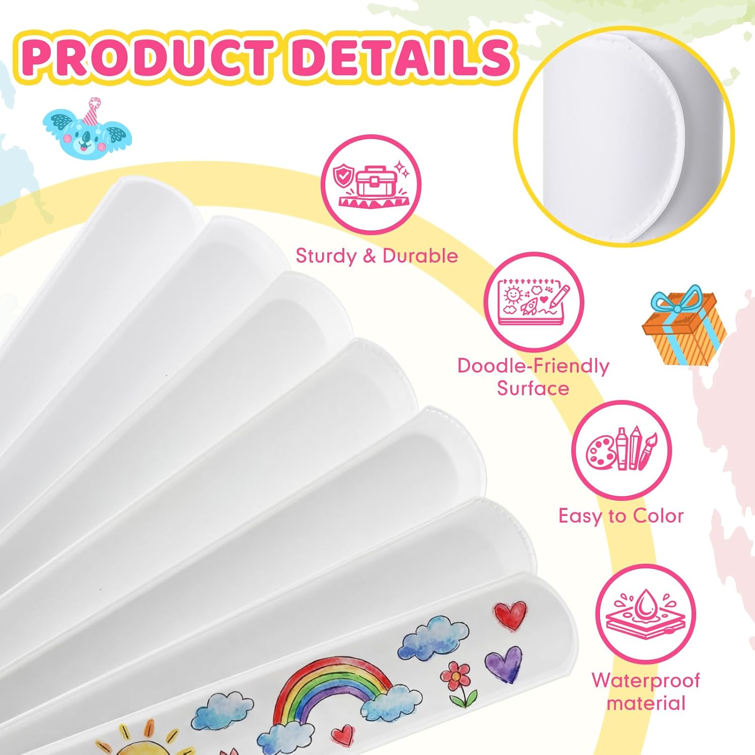 Vinsot White Slap Bracelets DIY Painting Kit White Slap Wristband Blank Bulk Crafts and Colored Brushes, Snap Band Party Favors for DIY Projects Goodie Bag Stuffers Birthday Gift