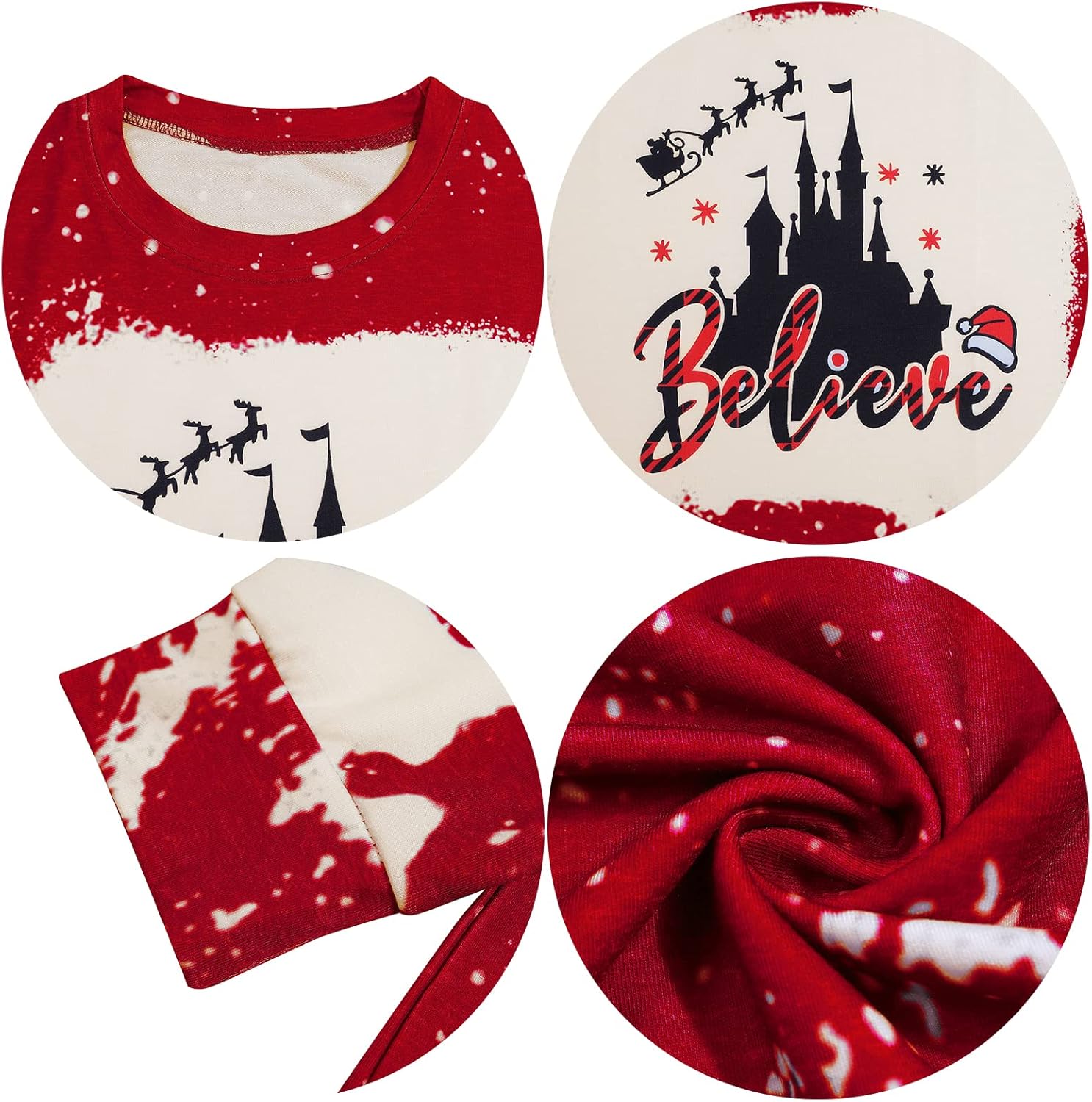 MOUSYA Believe Christmas Shirts for Women Believe Santa Hat Graphic Sweatshirt Christmas Bleached Shirt Holiday Party Tees - Image 4