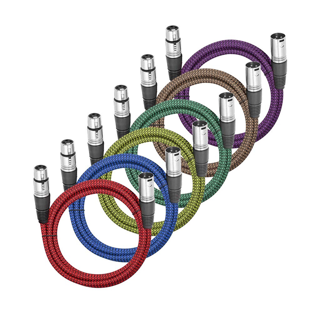 Premium XLR Maschio a Femmina 3 Pin Plug in Nylon Intrecciato Schermato Professionale Audio Microfono Bilanciato Cavo per Sistema di Altoparlanti, Mixer (2m 6 Pack)