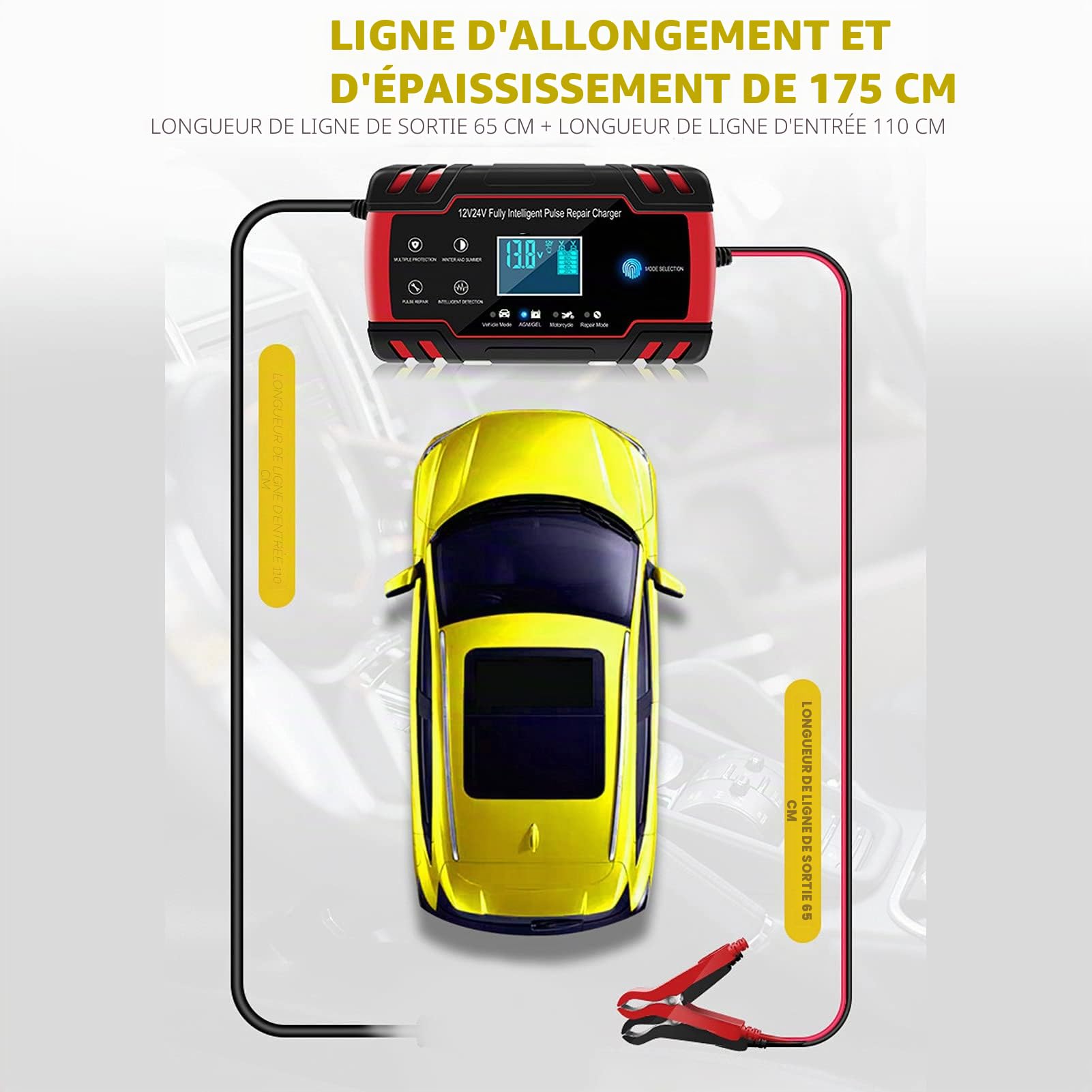 Chargeur de Batterie Intelligent 12V/24V 2-150Ah Automatique pour Voiture et Moto avec Écran Multiple 140W