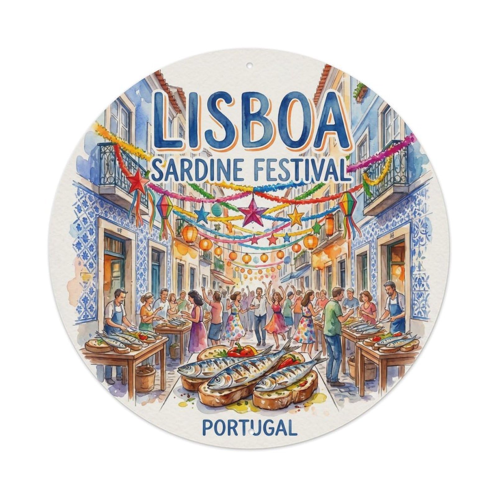 Olyhtr 8X8inch Classic Style Portugal Lisboa Sardine Festival Regional Cuisine Metal Tin Sign