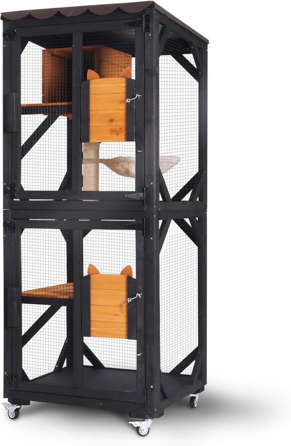 GUTINNEEN Catio Outdoor Cat Enclosure Large Walk in Window Cat House for Mulitiple Cats with 7 Platforms and 2 Resting Box,Tarp Roof,71 inch