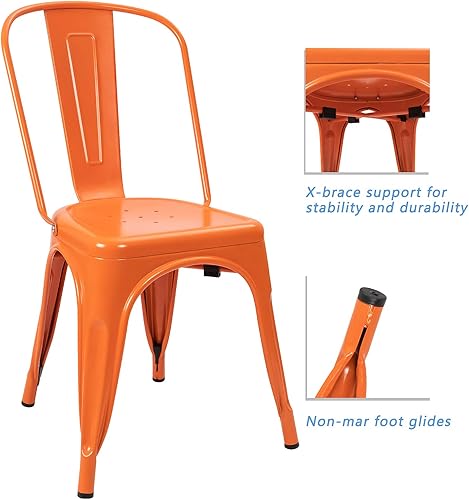 Vista 26 de Devoko - Sillas de metal para interiores y exteriores, estilo antiguo, sillas de comedor de cocina, sillas laterales apilables con respaldo, juego