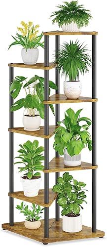 iDavosic.ly Soporte alto para plantas de interior para macetas grandes y resistentes, estante de flores de esquina de 6 niveles con bandejas de