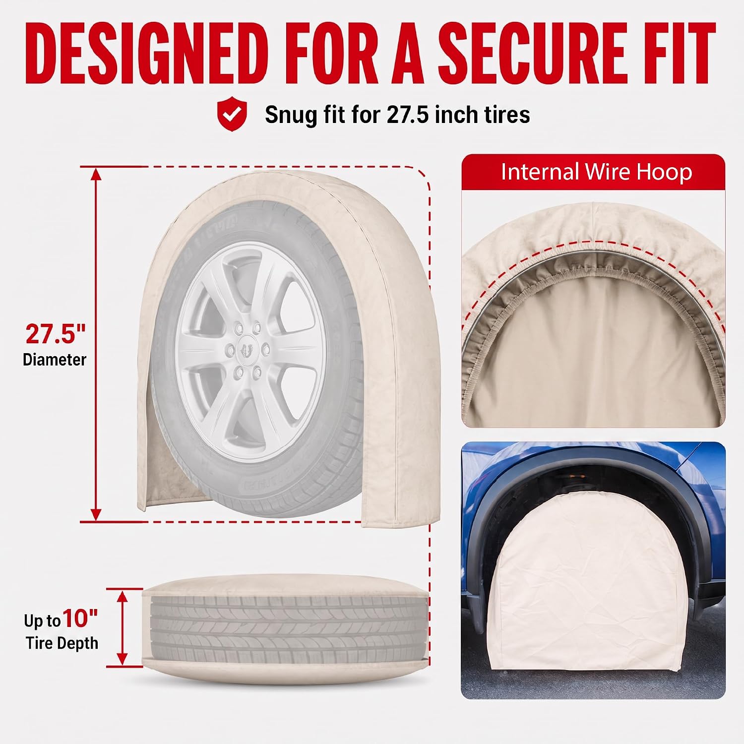 LAUCO Canvas Wheel Tire Covers Set of 4, Absorbs Water and Oil - Protector for RV, Auto, Truck, Car, Camper, SUV, Trailer, Suitable for 27.5 inch Diameter Tire 50818