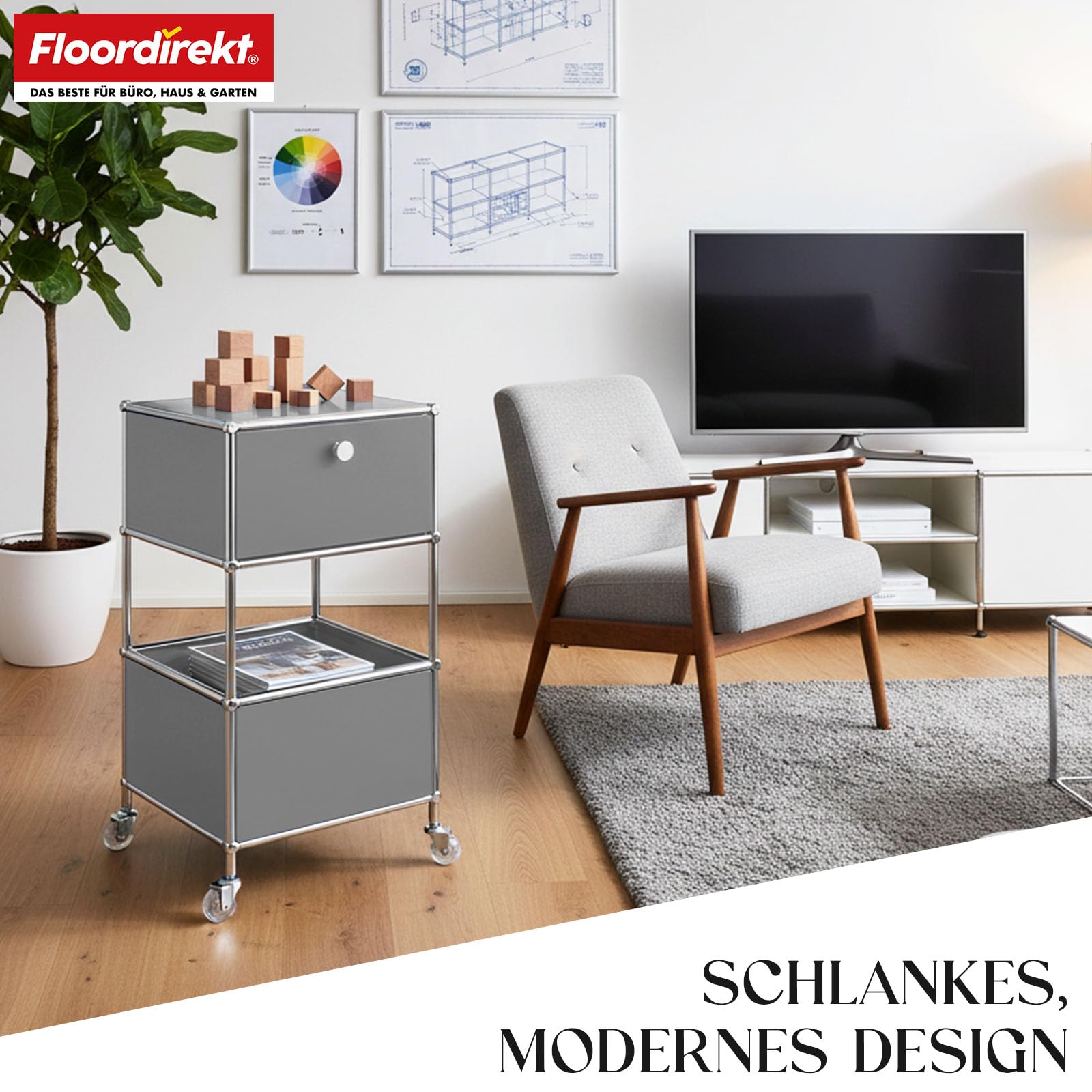 Floordirekt Concept Epure MK-145 - Estantería de metal para salón, oficina, pasillo, color gris, cromo, 69 x 40 cm