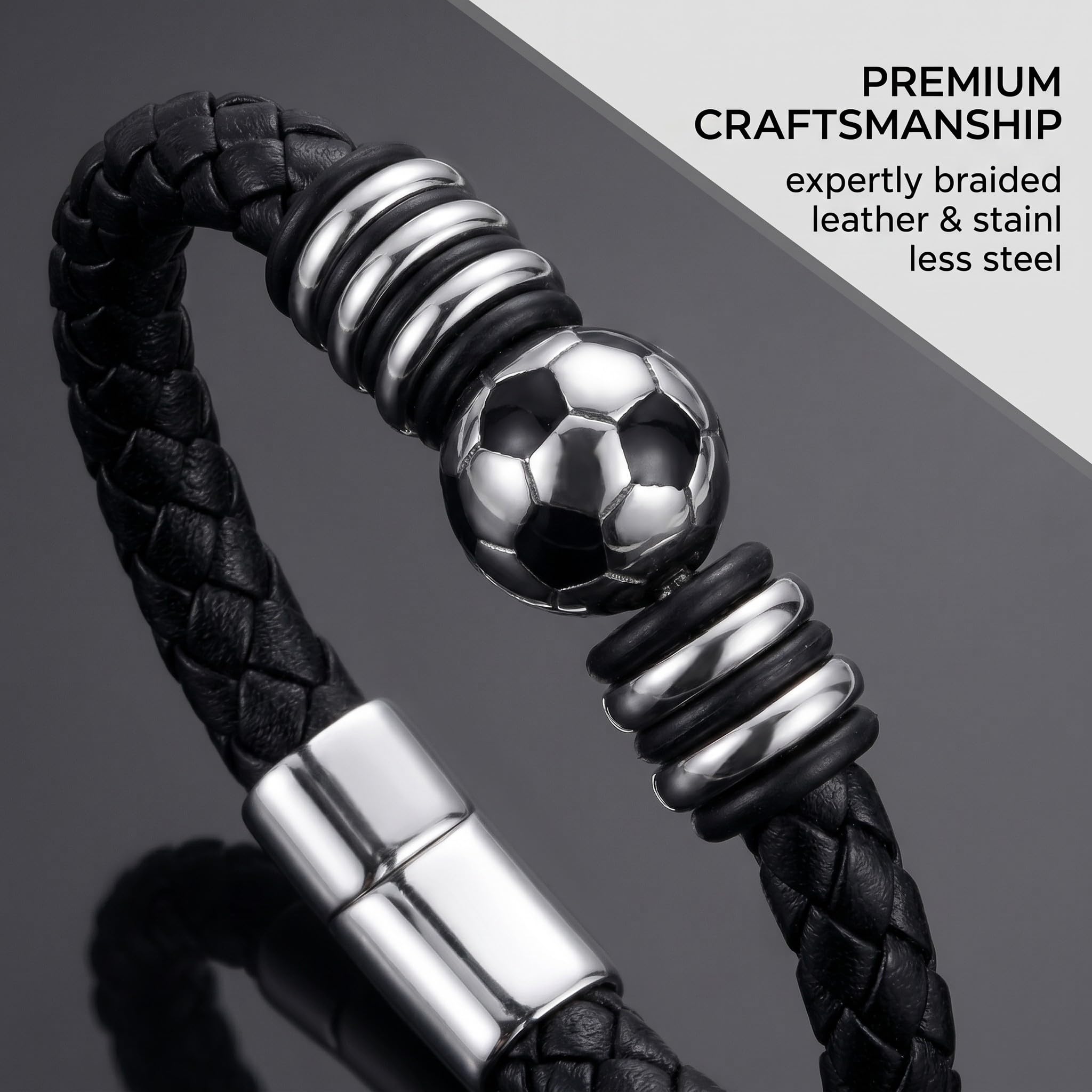 GXGM Bracciale da Calcio per Ragazzi e Calcio, Moda Regolabile Intrecciato Calcio Goccia Braccialetto Calcio in Acciaio Inox Bambini