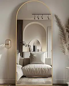 Full Length Mirror, 58"x18" Arched Floor Mirror Freestanding, Floor Standing Full Body Mirror with Stand for Bedroom, Hanging Mounted for Living Room Cloakroom, Gold