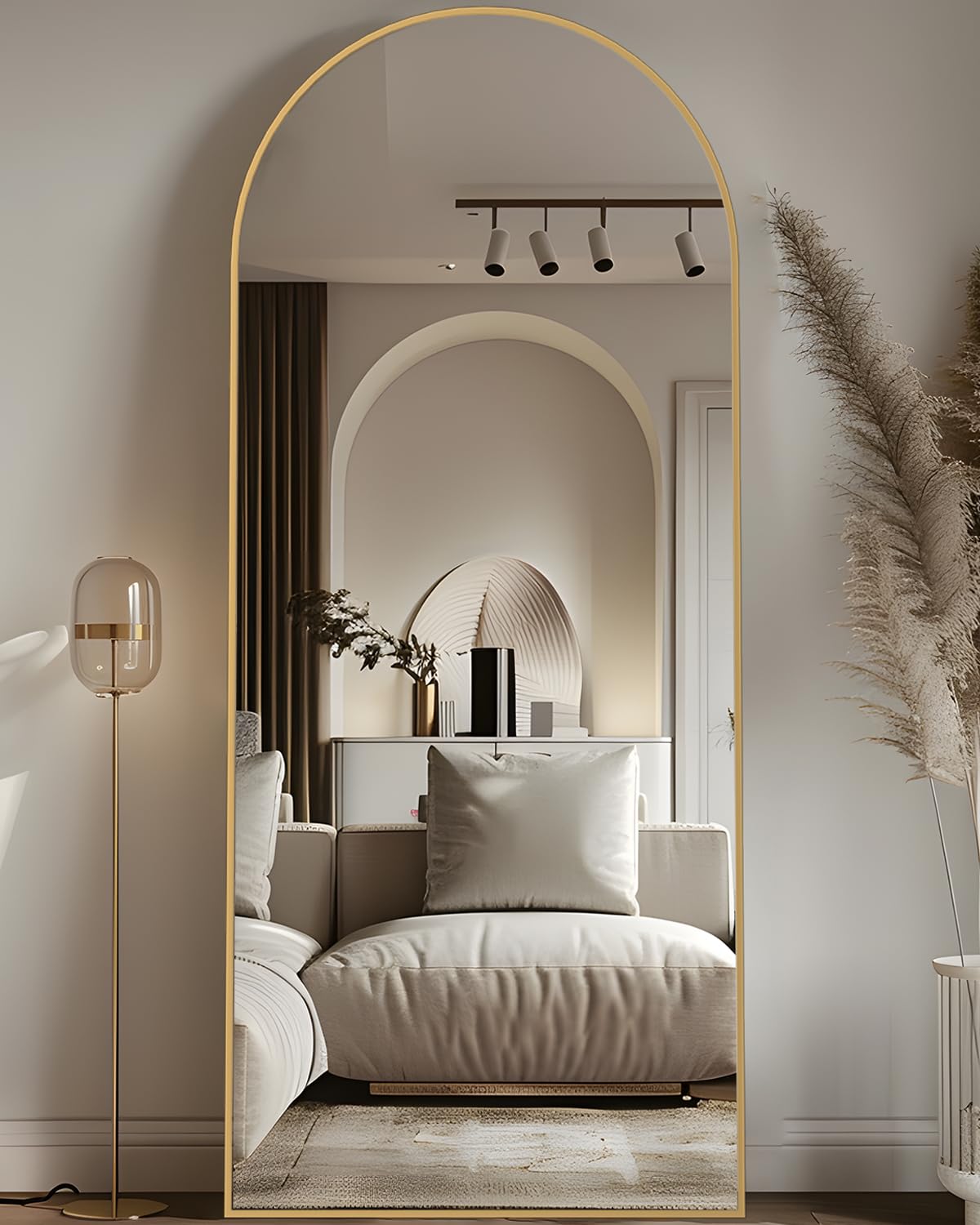 LadyNow Full Length Mirror, 58"x18" Arched Floor Mirror Freestanding, Floor Standing Full Body Mirror with Stand for Bedroom, Hanging Mounted for Living Room Cloakroom, Gold
