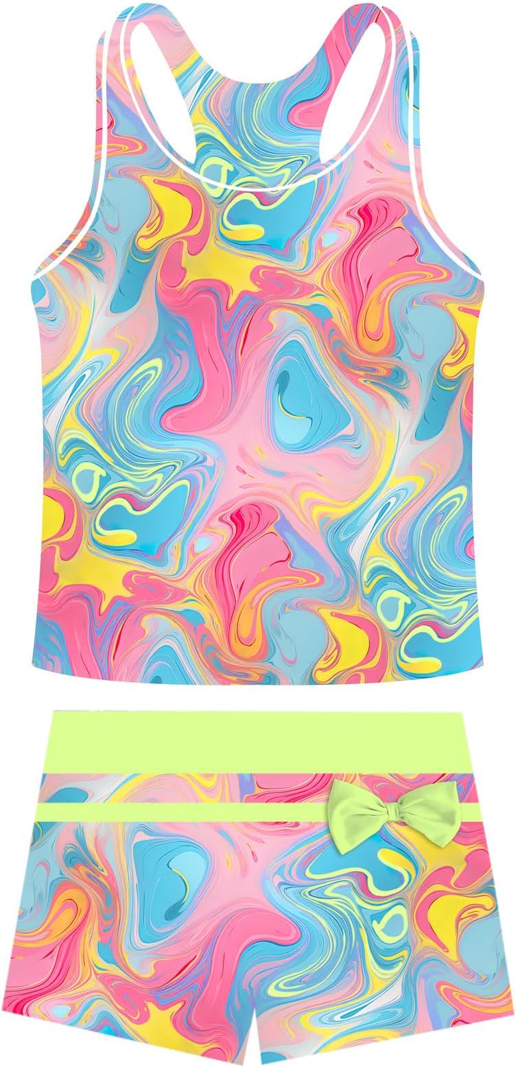 Belovecol Girls Swimsuits Two Piece Tankini Bathing Suits Boyshort Summer Beach Rash Guard Swimwear for 4-15T