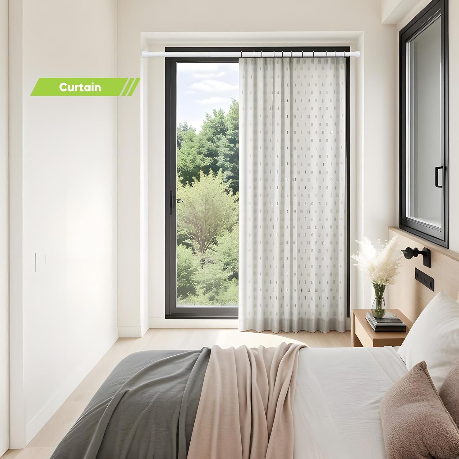 Tension Curtain Rod 2 Pack 30-64 Inch Curtain Rods No Drilling White Tension Spring Rod Adjustable Curtain Rod Expandable Pressure shower Rod for Windows Closet Doorway