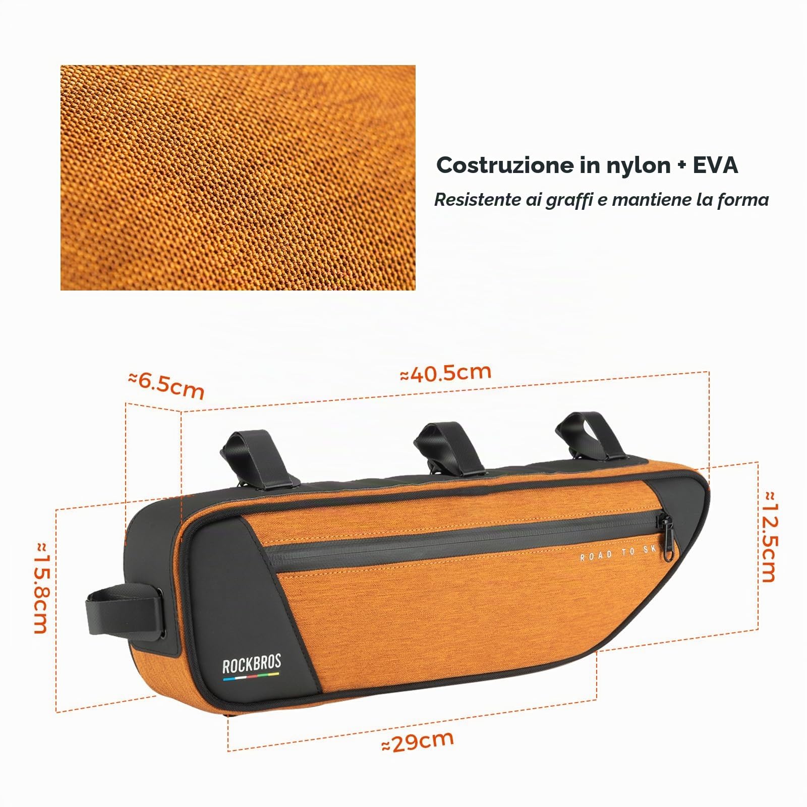 ROCKBROS Road to Sky Borsa Tubo Telaio Triangolo, Borsa Bicicletta Impermeabile per MTB Bici da Corsa, Triangolare da Telaio, Facile Installazione, Grande Capacità 2L