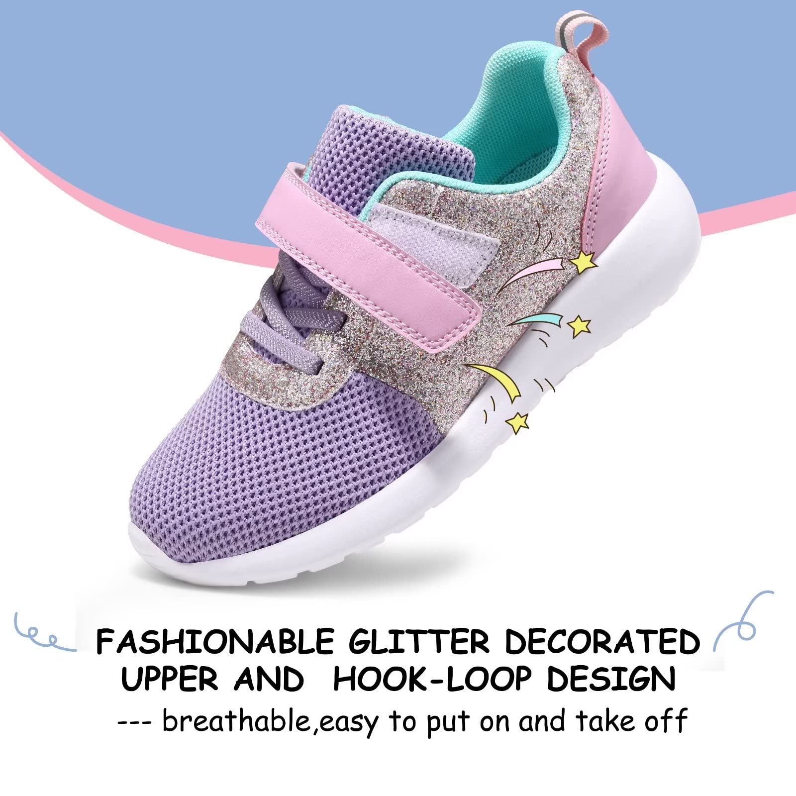 Harvest Land Girls Trainers Kids Athletic Shoes Toddlers Glitter Sneakers Breathable Tennis Running Sports Shoes — view 2