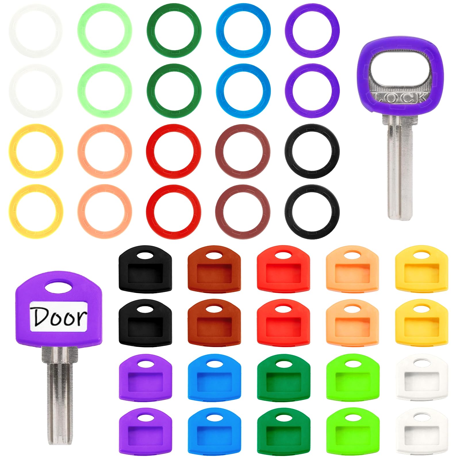 96 Tapas De Silicona Para Llaves - 8 Colores Y 2 Estilos (Redondo Y Plano) | Identificación Fácil Para Puertas