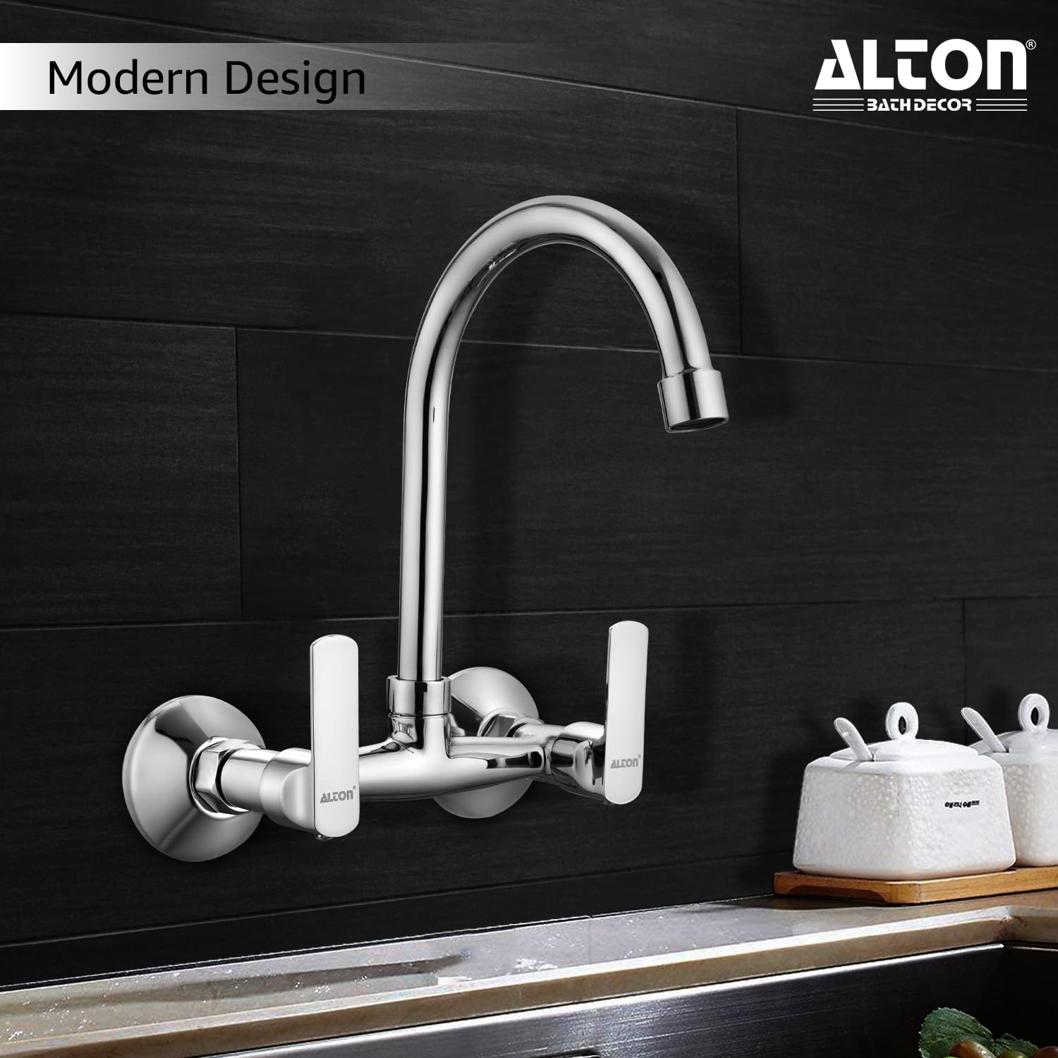 ALTON FAM3370 Brass Sink Mixer with Swinging Spout, Silver, Chrome Finish 3