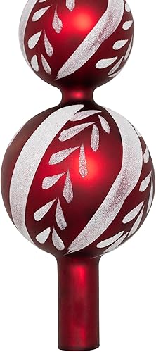 Miniatura 6 de Decoración para árbol de Navidad con acabado de cristal iridiscente con purpurina, 14.75 pulgadas, color rojo y blanco