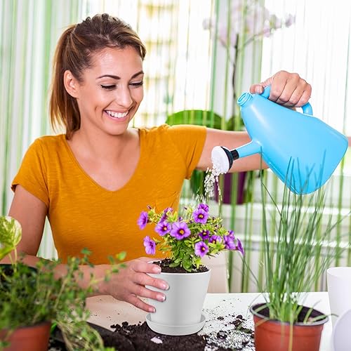 Miniatura 4 de Yaomiao 48 macetas de plástico coloridas de 4 pulgadas con bandeja para plantas de flores, macetas de plántulas, macetas de vivero con agujeros de