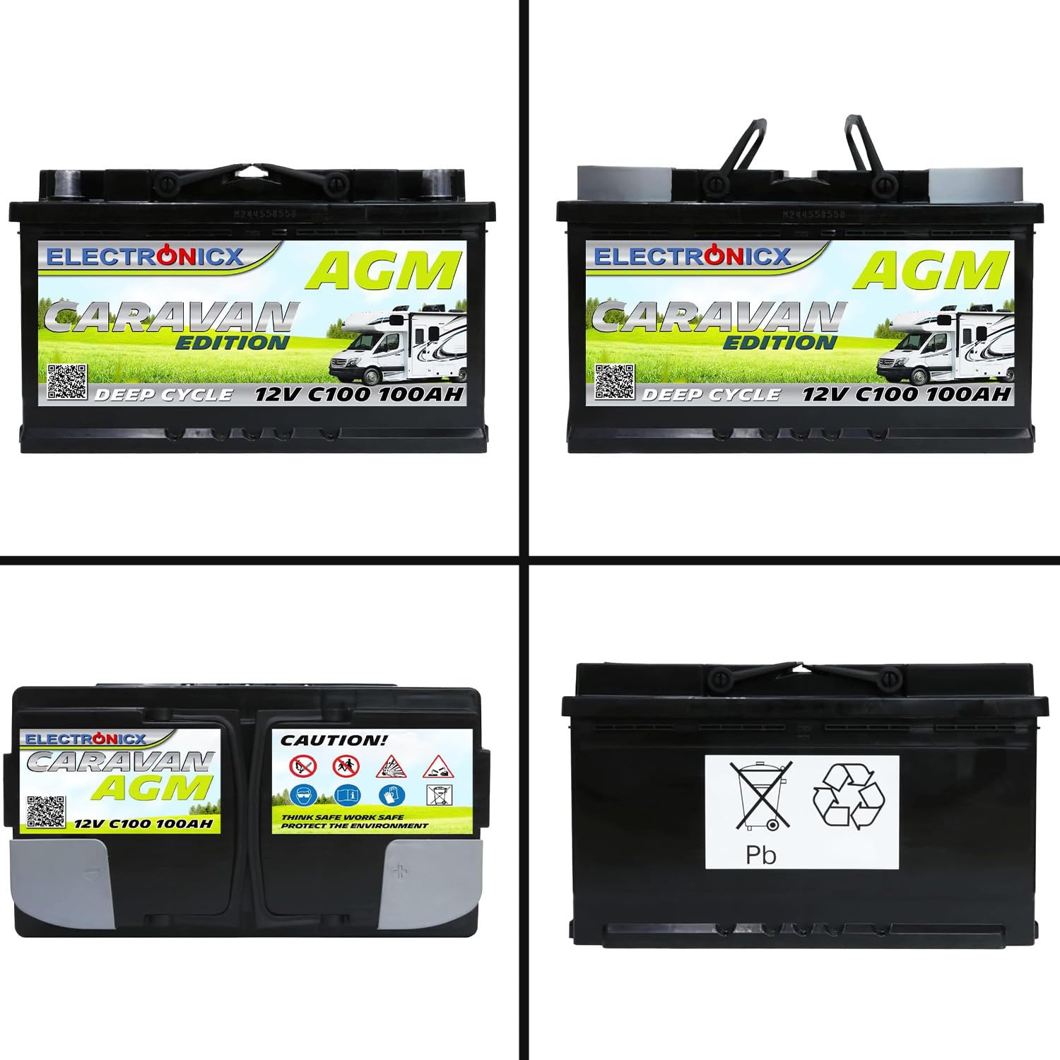 AGM Electronicx 12V 100Ah C100 Deep Cycle Battery Caravan Edition - Maintenance Free, Ideal for Camping, Boats, Emergency Power Systems and Insulated Systems