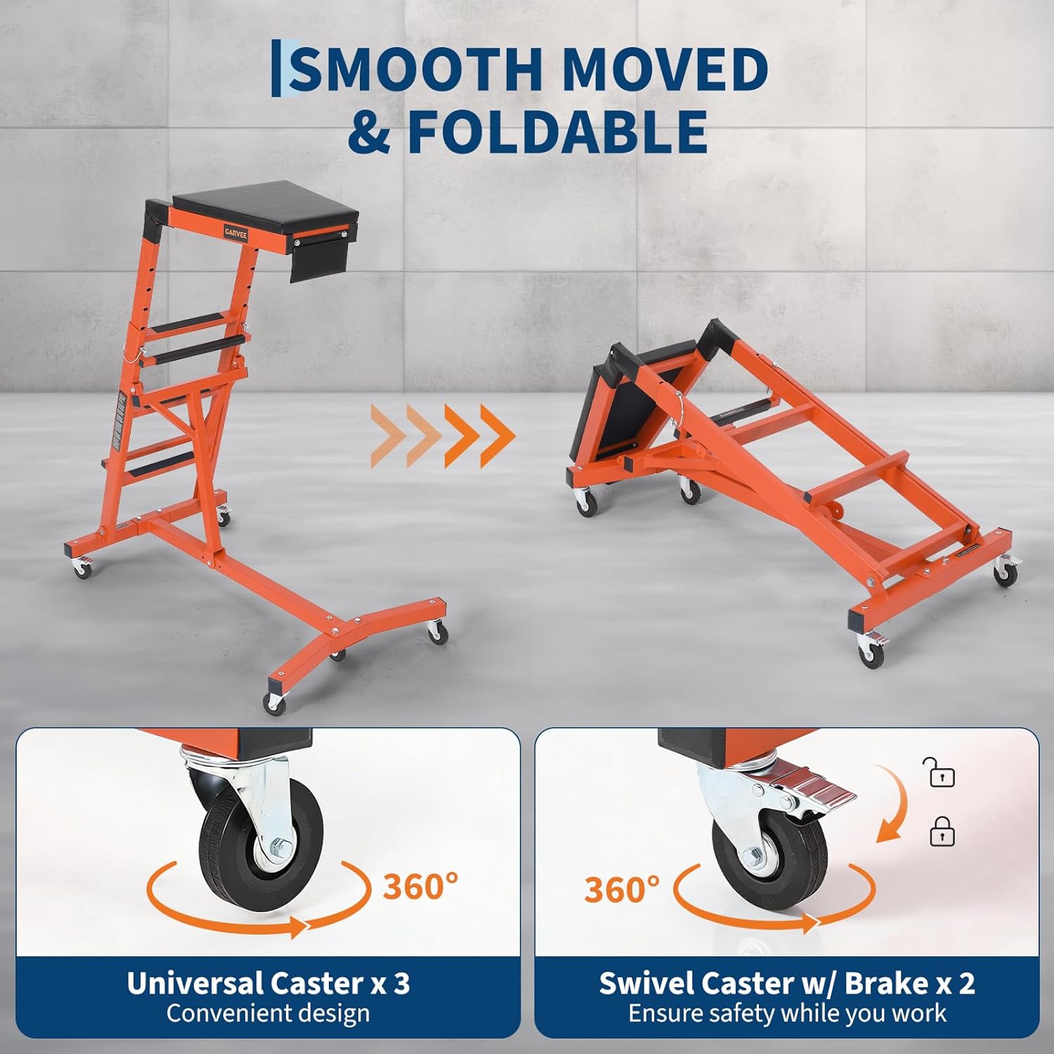 Garvee Automotive Engine Creeper-400LBS Foldable Mechanic Top Side Creeper for Car and Trucks,Adjustable Height 49-76in, Padded Deck,Engine Bay Repair Stand for Jeeps, Pickups and Lifted Vehicles