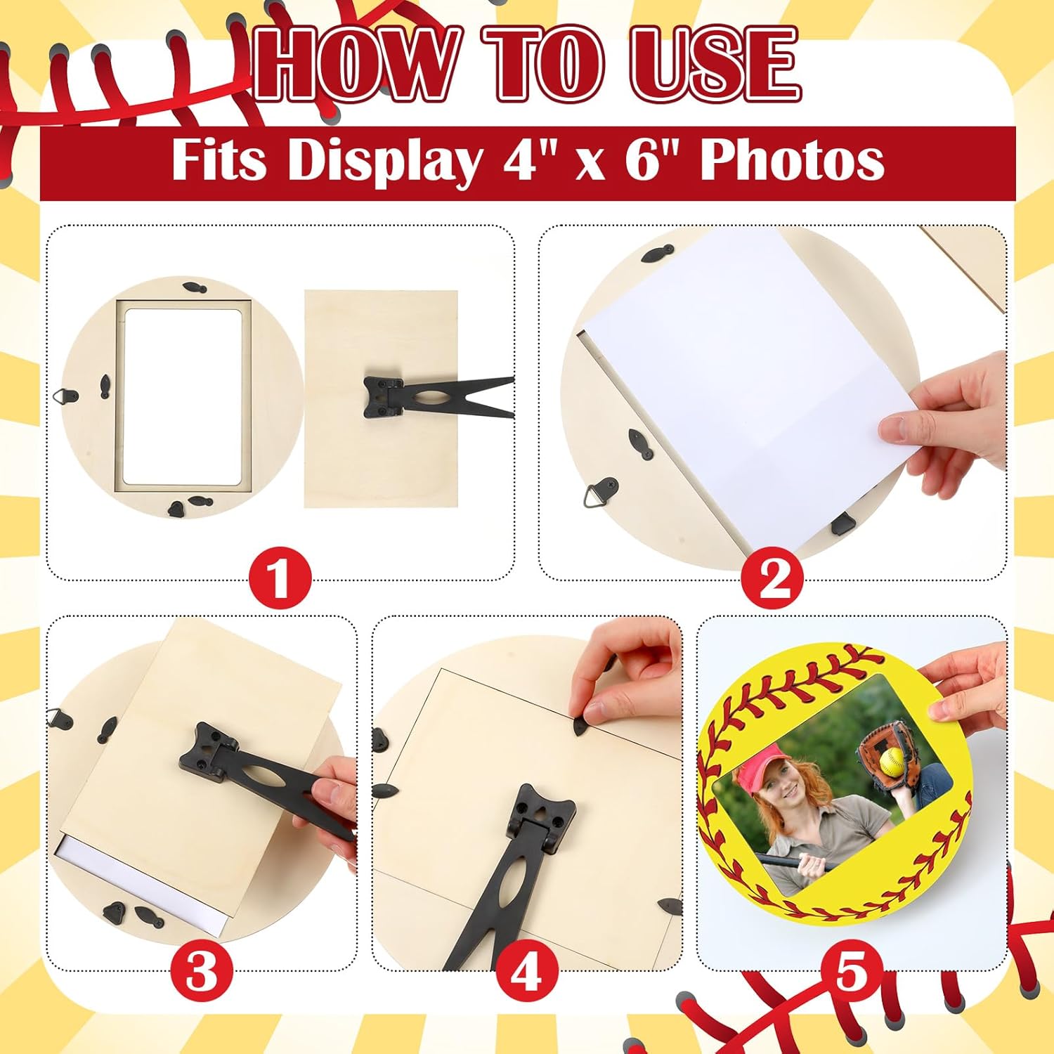 Qunclay 24 Pcs Softball Picture Frame Wooden Photo Softball Frame Sport Picture Tabletop Gifts for Athlete Coach Team Sports Party, Display 4'' x 6'' Photos