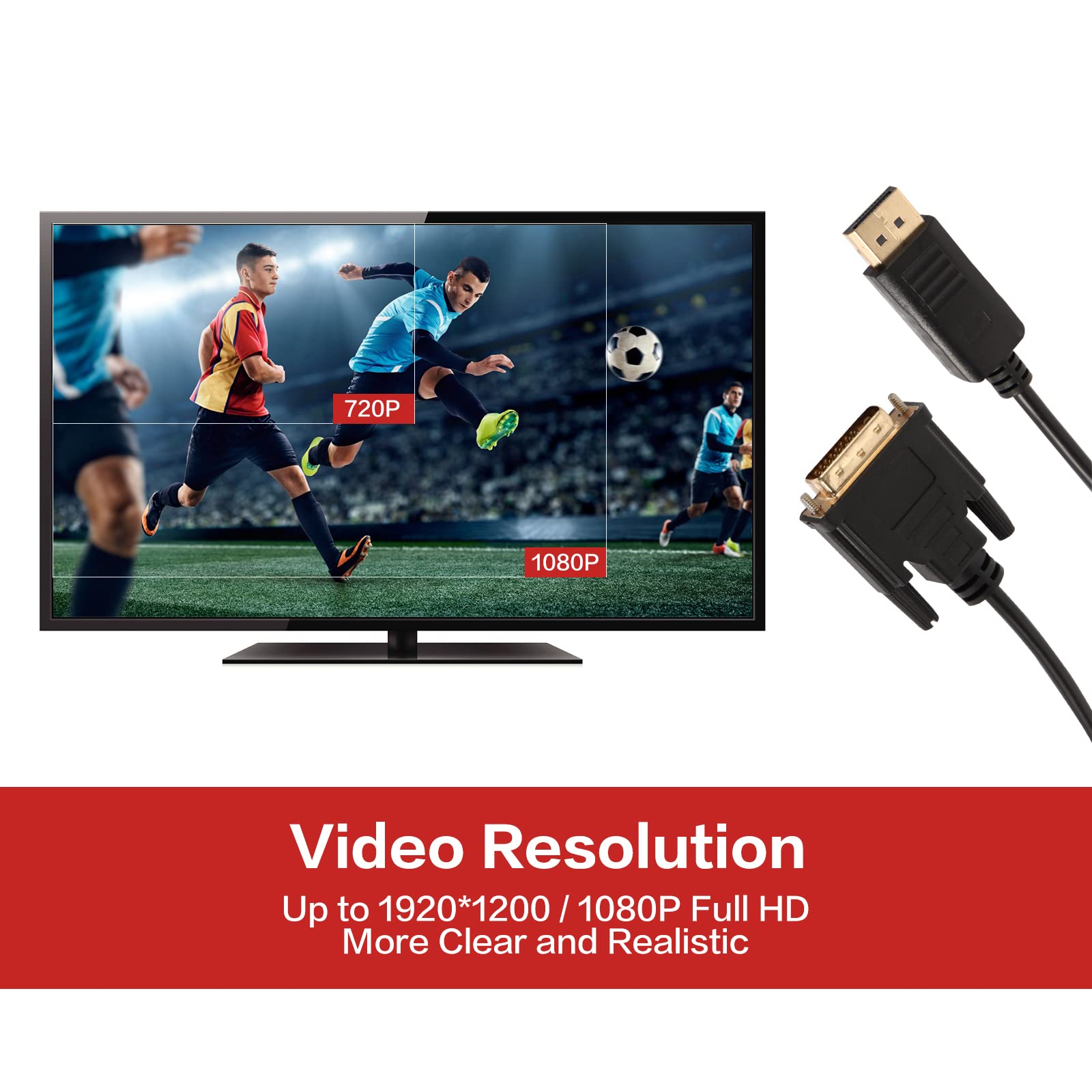 Hannord DisplayPort to DVI Adapter, DP to DVI Converter Male to Male DisplayPort Cable for PC, Laptop, Desktop, 1080P HD, Compatible with Lenovo, HP, Dell (6 Feet)-5Pack