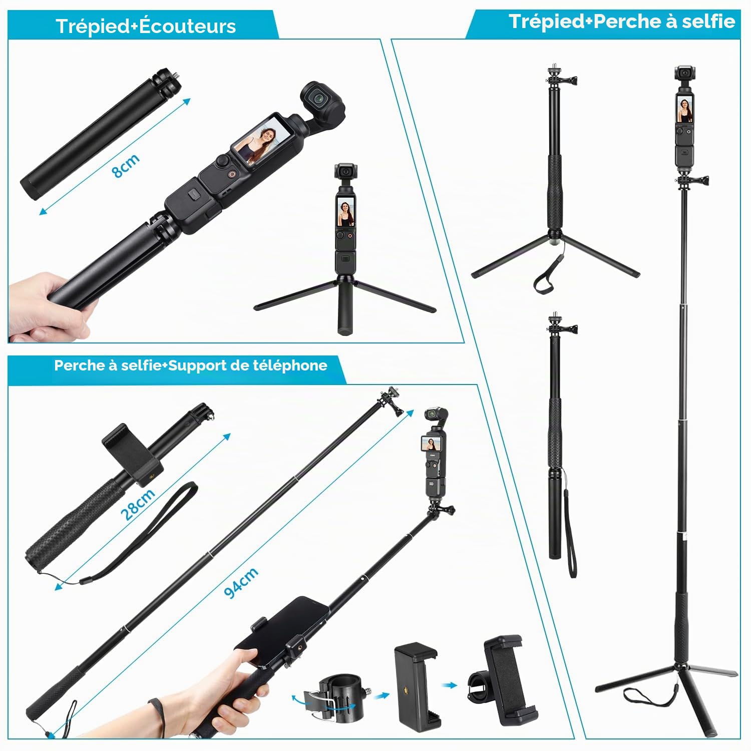 Kit d'accessoires pour DJI OSMO Pocket 3, Support oGoDeal, étui Rigide, Perche à Selfie, trépied, Support magnétique, Support pour téléphone Portable, Accessoires pour OSMO Pocket 3
