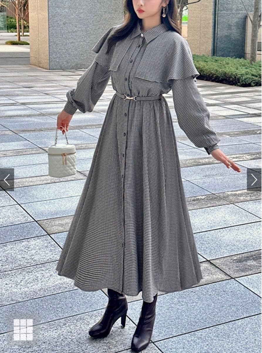 ダイアグラム　グレースコンチネンタル　ニットフレアワンピース　ベルト　千鳥 Amazon.co.jp: ビットベルト付きケープフレアワンピース cc44 GRL