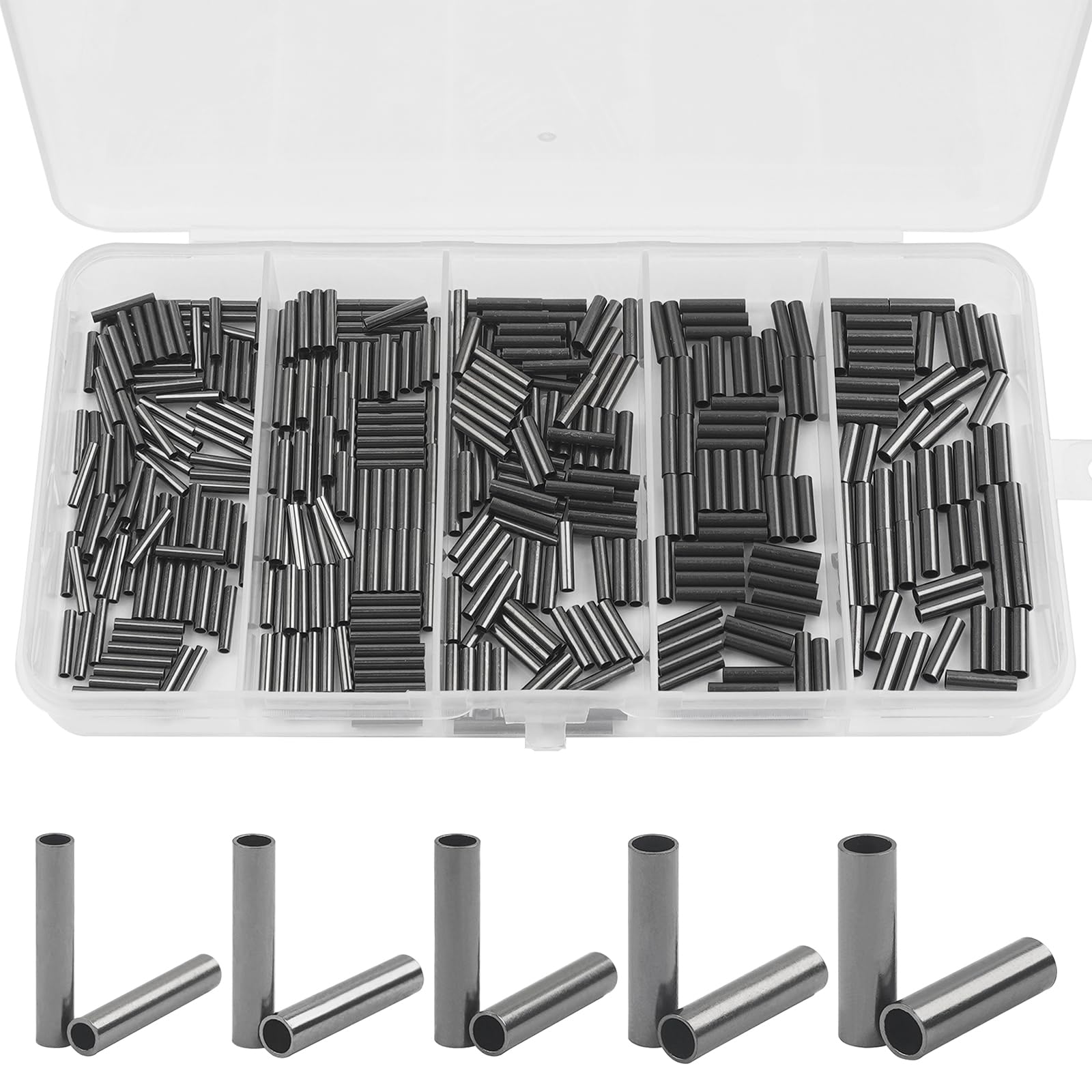 JSHANMEI 400pcs Fishing Crimp Sleeves Kit, Single Barrel Crimp Sleeves Copper Crimping Loop Sleeve Wire Rope Tube Connector Fishing Line Leader Rigging Tackle for Saltwater Freshwater