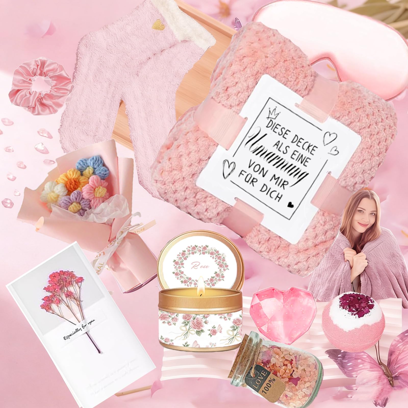 Geschenke für Frauen Geburtstagsgeschenkset Wellness 40 OZ Edelstahl Weinbecher Decke 13tlg Badegeschenkbox