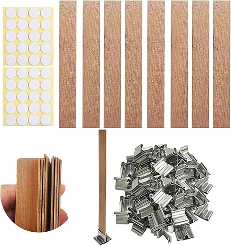 Miniatura 10 de Juego de 230 mechas de madera para velas de 0.020 in para hacer velas naturales, mechas de madera, clips de mecha, kit de núcleos de vela para hacer