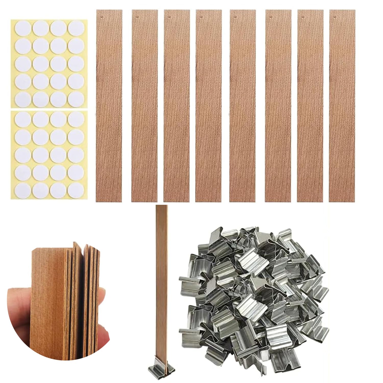 Kit de fabrication de bougies en bois de 120 pièces de 1 mm d'épaisseur, 50 mèches épaisses en bois naturel pour bougies artisanales