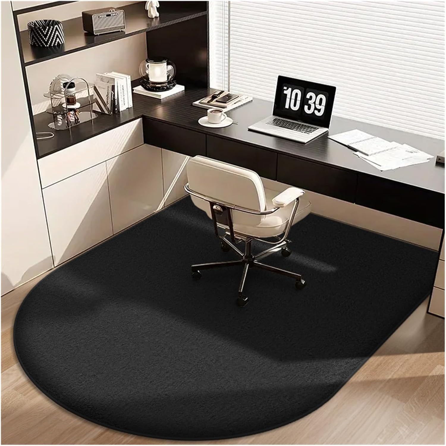 Thickened Solid Color Chair Mat for Desk, Soft Arched Carpet for Hardwood & Tile Floors, 80x120cm, Swivel Footrest for Study & Dressing Table (Black)