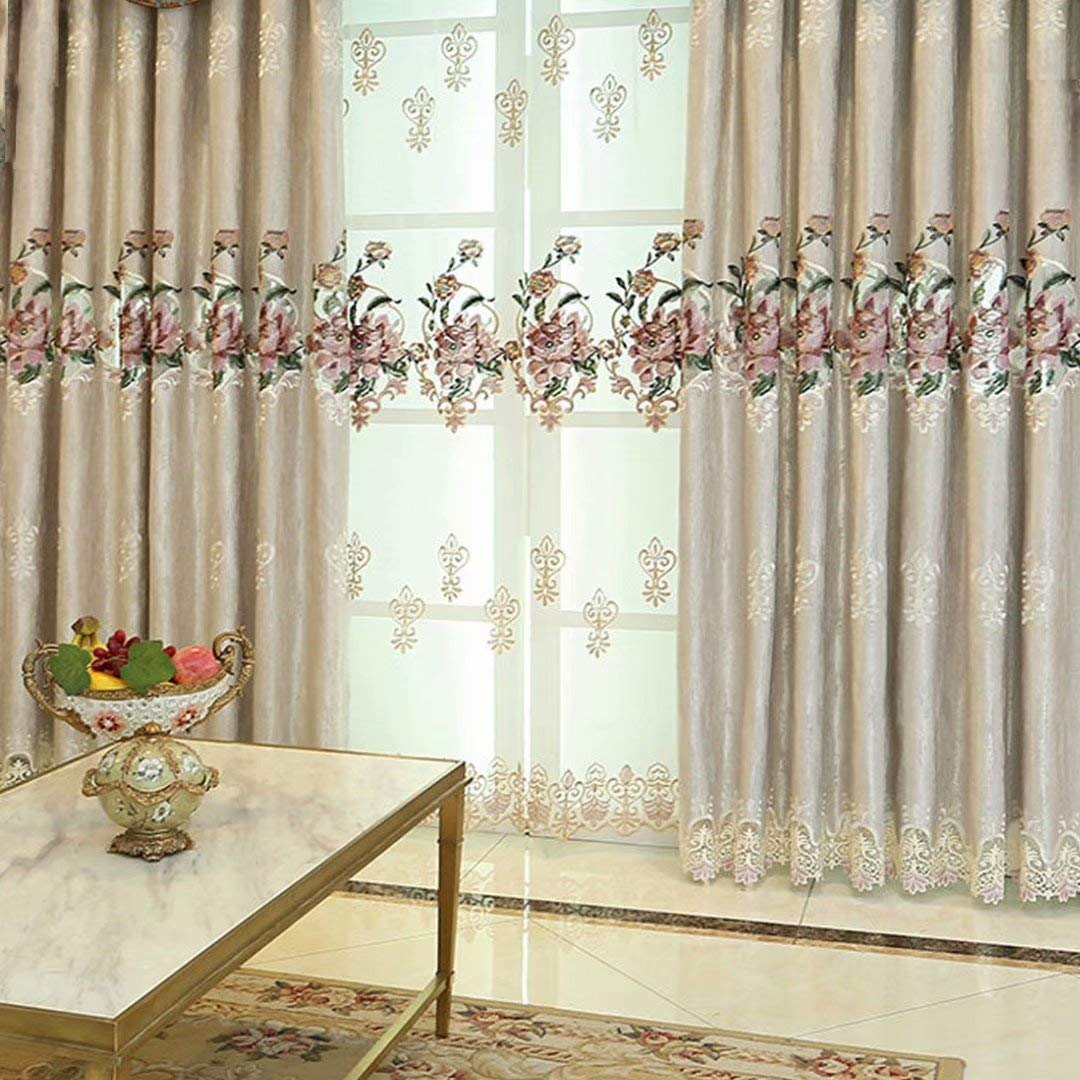 とても高級刺繍柄レースカーテン 2枚セット フック付き タッセル付き