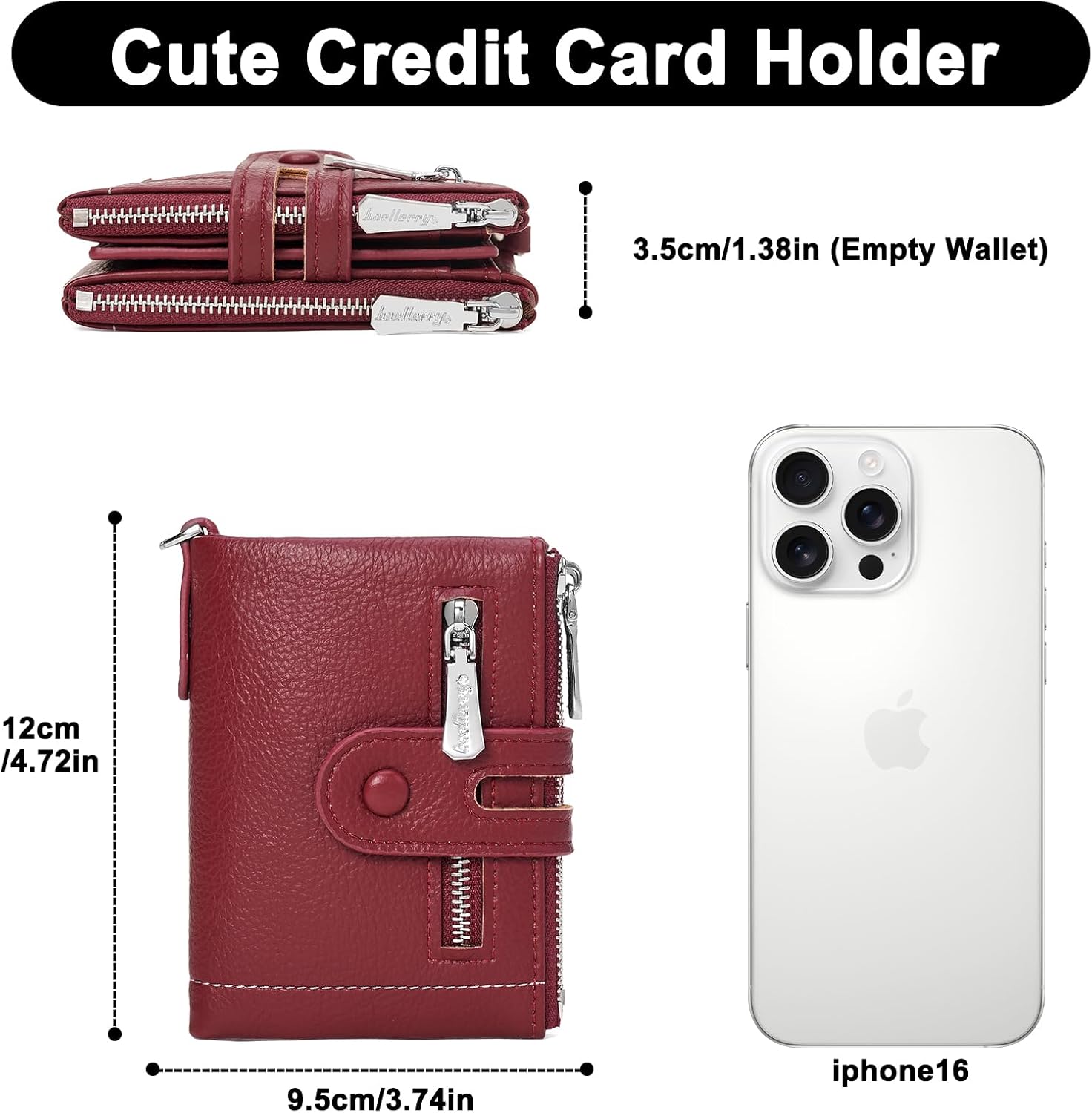 Small Women's Wallet Bifold Card Holder with 2 Zipper Coin Pockets Chain Wallet for Women Soft Leather - Image 3