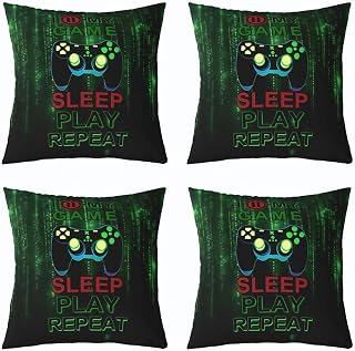 jejeloiu Gamer Throw Pillow Covers Set of 4 Gaming Cushion Case Video Game Decor Pillowcase Game Room Decor Indoor Outdoor Super Soft 16 x 16-Inch