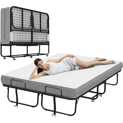 75''x54'' Foled Bed with Mattress, Full Size Rollaway Bed, Comfortable Sleep for Guest, Easy to Store, Simple Hospital Bed, for School Use
