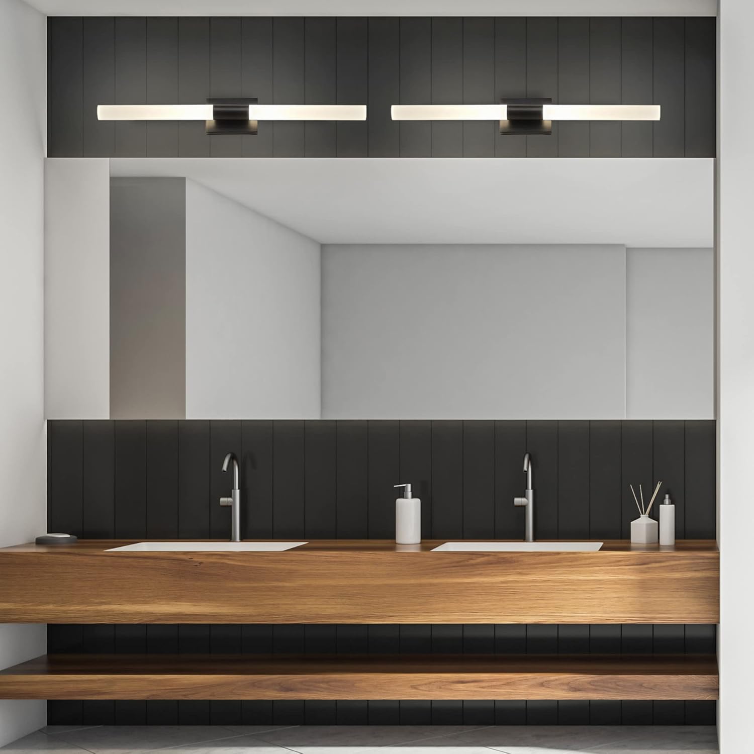 GLOBE Electric 63000003 Edinburgh 36" LED Integrated Vanity Light, Matte Black, 23W, 1600 Lumens, 4000 Kelvin (Cool White), 90+ CRI, Frosted Acrylic Shades, Dimmable